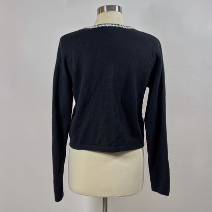 Laundry by Shelli Segal Diamond Design Black White Crochet Cardigan - M