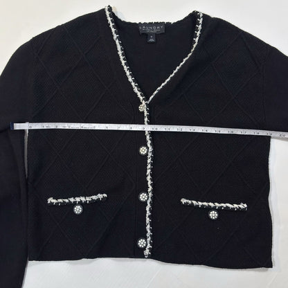 Laundry by Shelli Segal Diamond Design Black White Crochet Cardigan - M