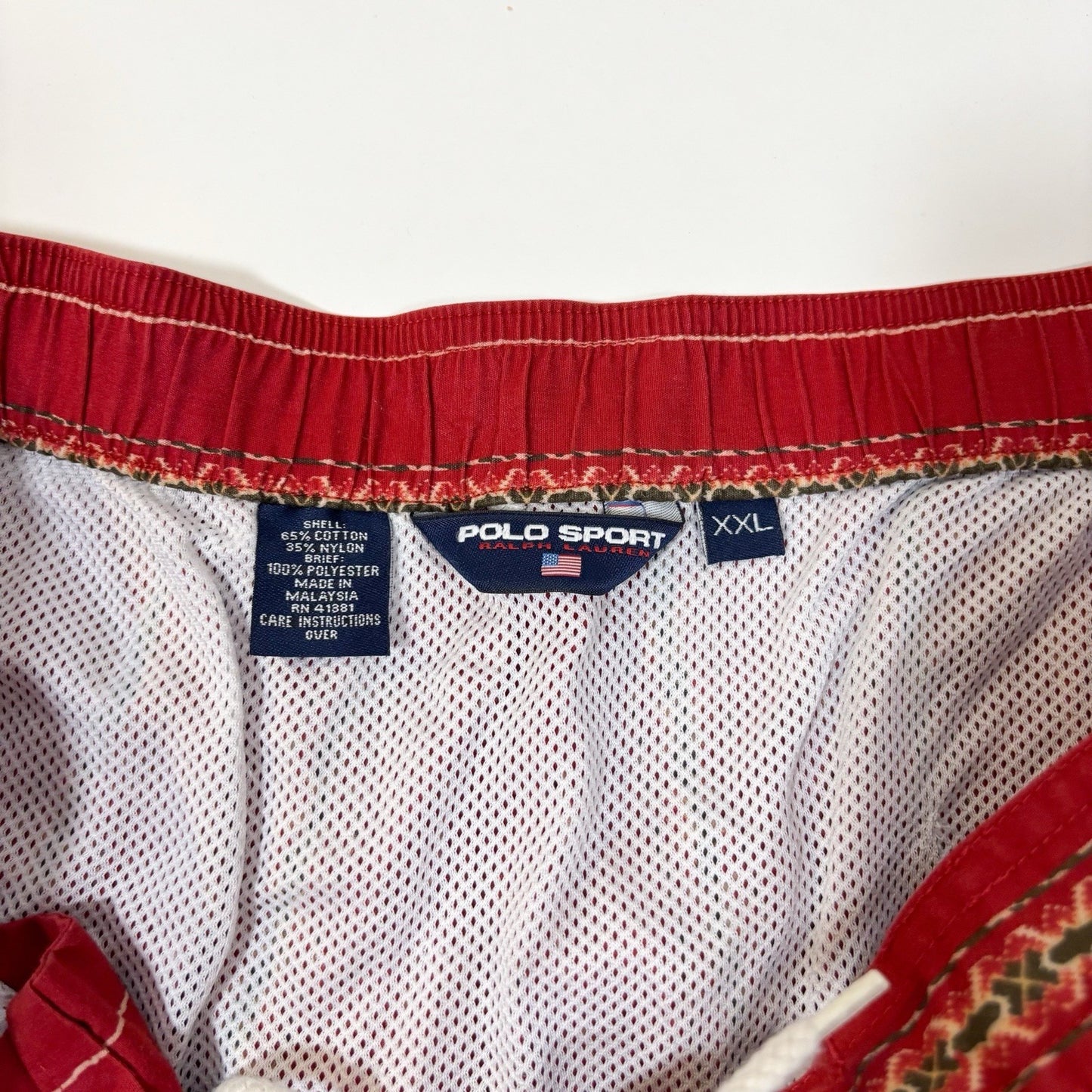 Polo Sport Ralph Lauren Red Tribal Aztec Swim Trunks Vintage - XXL