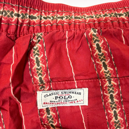 Polo Sport Ralph Lauren Red Tribal Aztec Swim Trunks Vintage - XXL