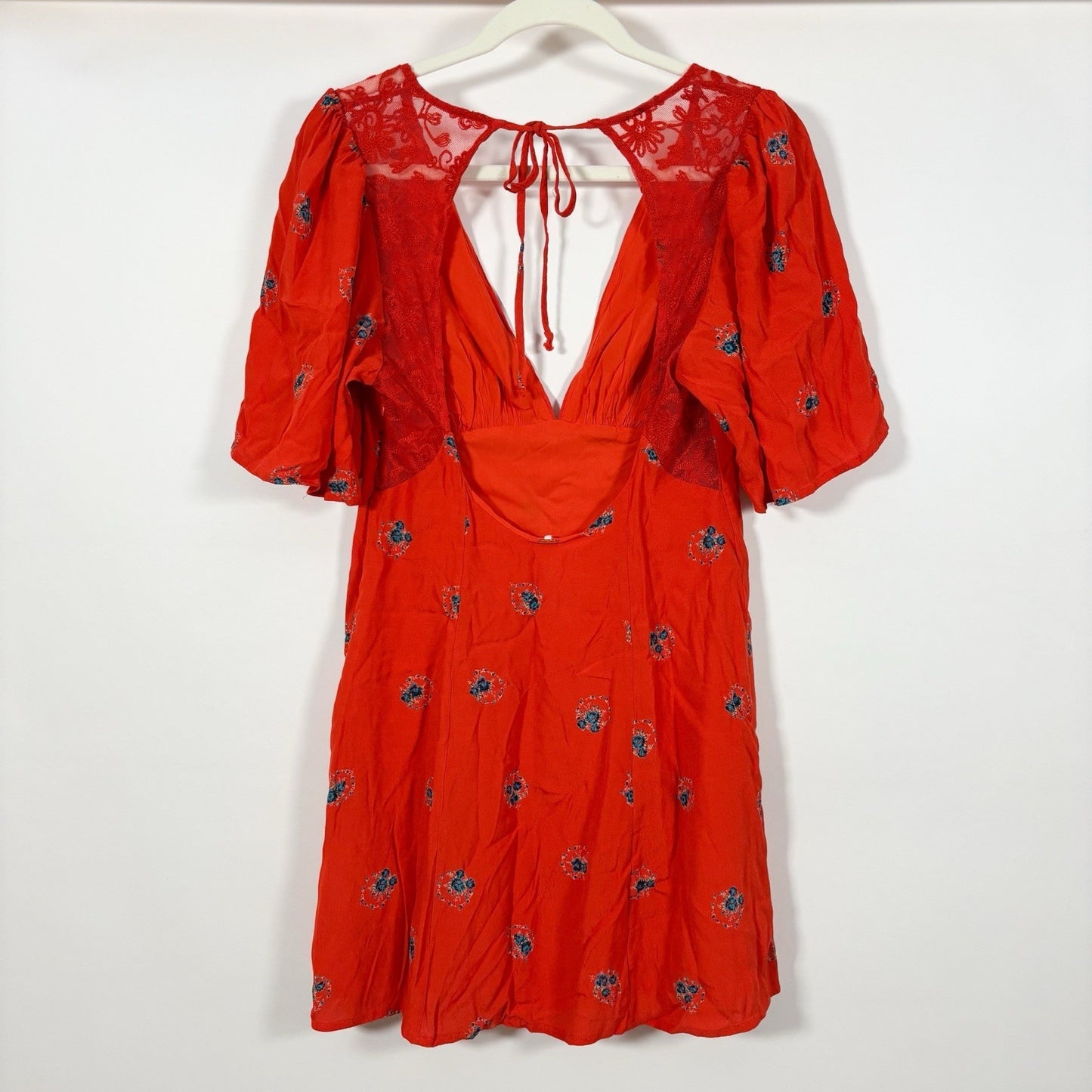 Free People Mockingbird Coral Red Floral Backless Mini Dress - 2/XS