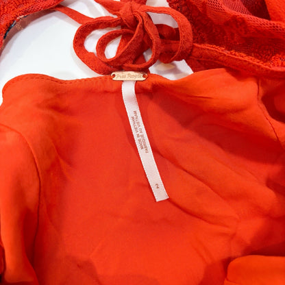 Free People Mockingbird Coral Red Floral Backless Mini Dress - 2/XS