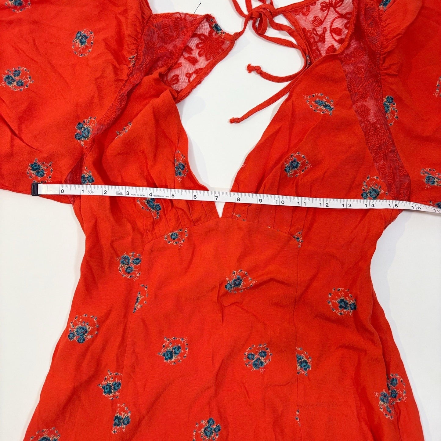 Free People Mockingbird Coral Red Floral Backless Mini Dress - 2/XS