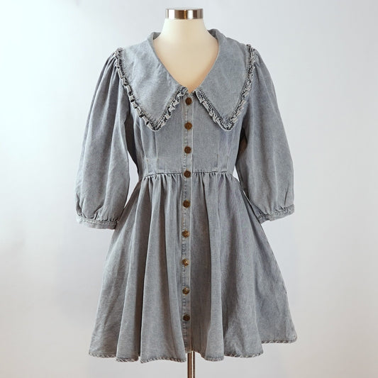 Sofie the Label Lainey Denim Mini Dress Peter Pan Collar - M