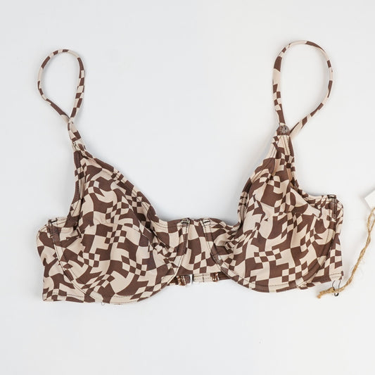 Stone Fox Swim Conch Bikini Top - Caramel Check Pattern - S