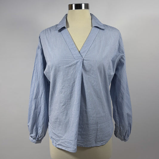 Industry Blue White Striped Collared Blouse - M