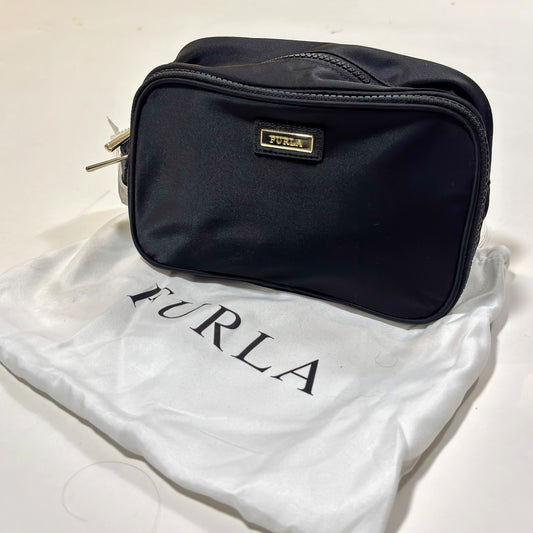 Furla Tessuto Nylon Travel Cosmetic Bag Pouch Black Gold