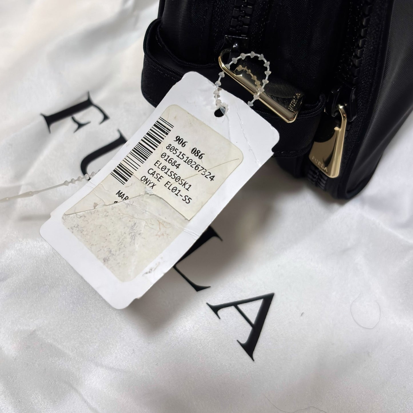 Furla Tessuto Nylon Travel Cosmetic Bag Pouch Black Gold