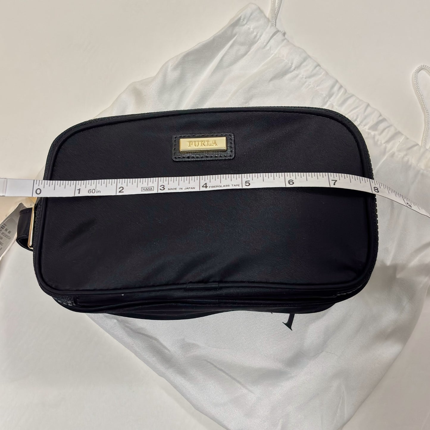 Furla Tessuto Nylon Travel Cosmetic Bag Pouch Black Gold