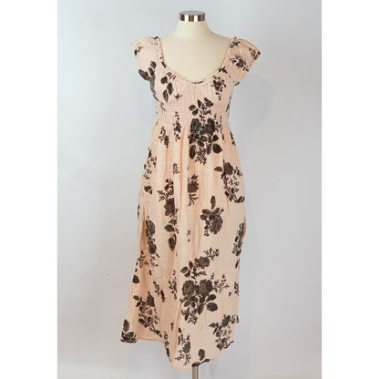 Free People Forget Me Not Maxi Dress Pastel Pink Floral Gauze Smocked - S