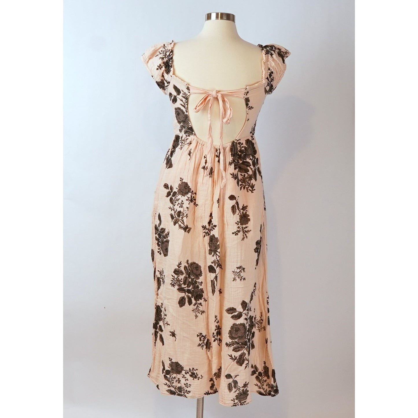 Free People Forget Me Not Maxi Dress Pastel Pink Floral Gauze Smocked - S