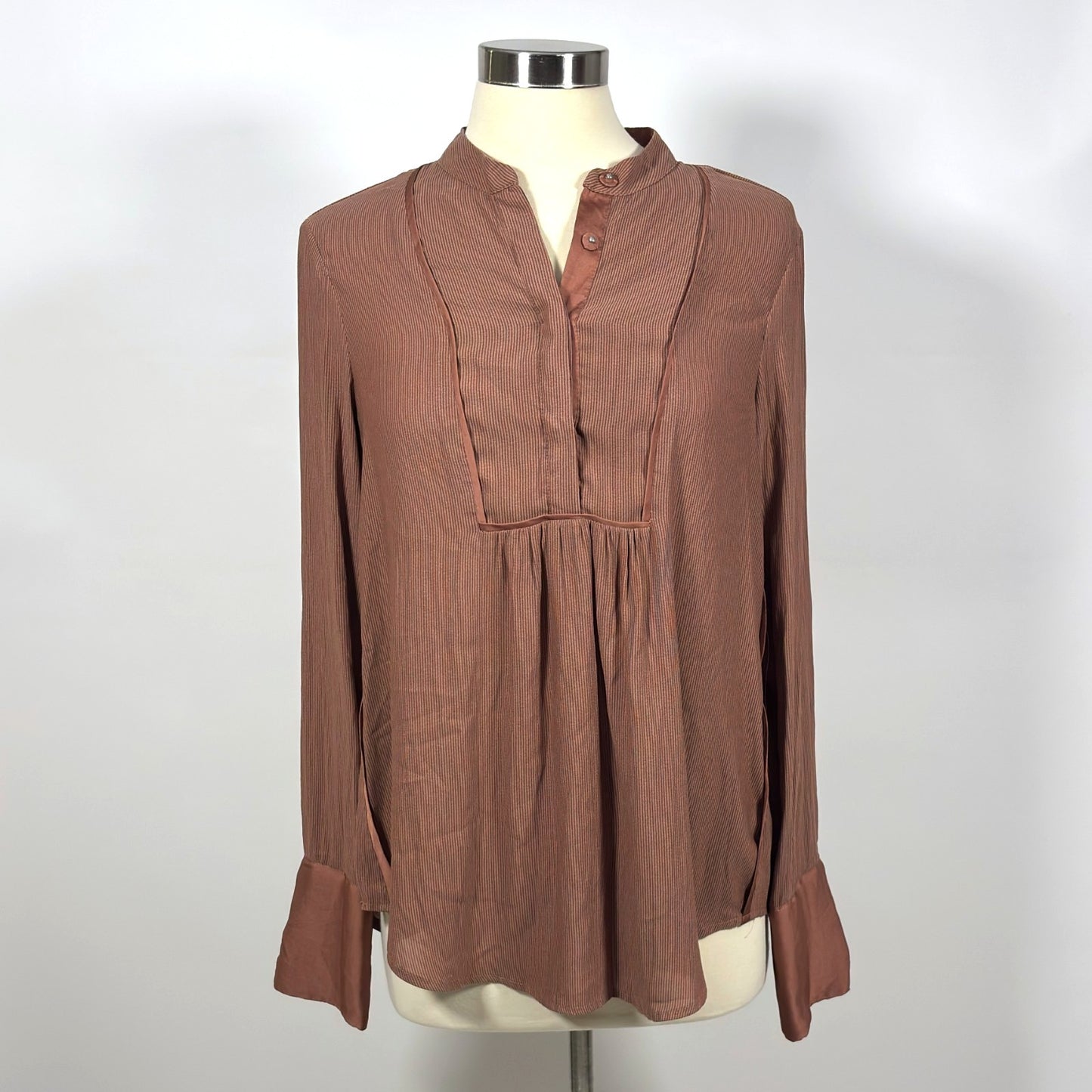 Free People Free Bird Striped Pullover Long Sleeve Blouse Rust Mauve - Small