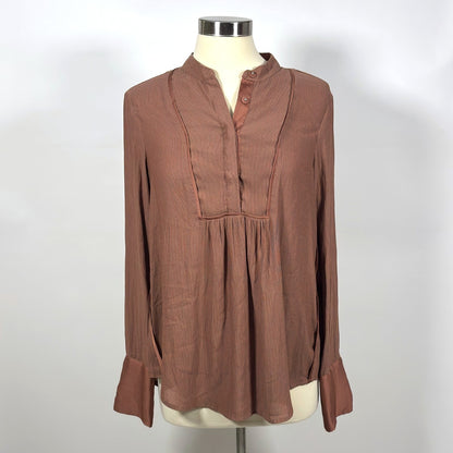 Free People Free Bird Striped Pullover Long Sleeve Blouse Rust Mauve - Small