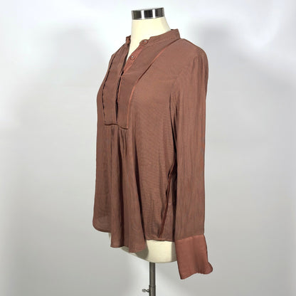 Free People Free Bird Striped Pullover Long Sleeve Blouse Rust Mauve - Small