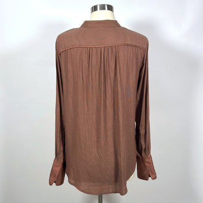 Free People Free Bird Striped Pullover Long Sleeve Blouse Rust Mauve - Small