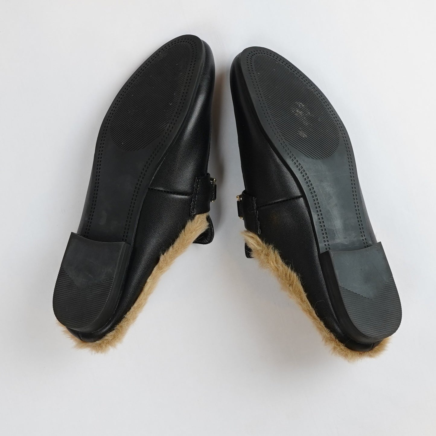 Steve Madden Khloe Faux-Fur lined Leather Mules Black Gold - 9.5