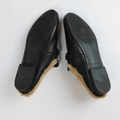 Steve Madden Khloe Faux-Fur lined Leather Mules Black Gold - 9.5