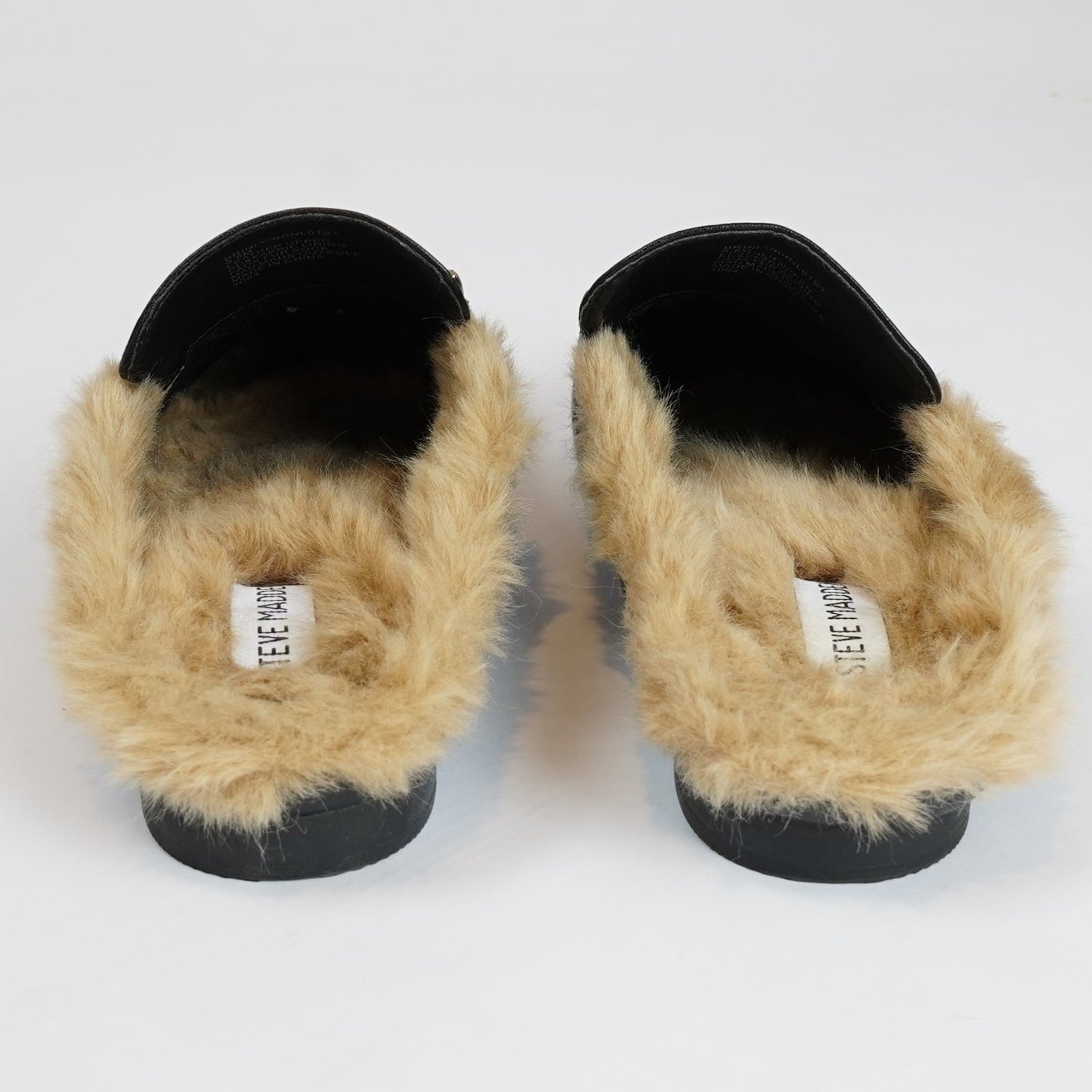 Steve Madden Khloe Faux-Fur lined Leather Mules Black Gold - 9.5