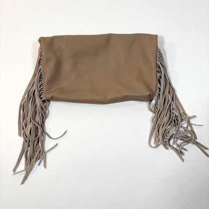 Dolce Vita Shea Large Leather Fringe Clutch Cafe Beige Soft Pebbled Leather