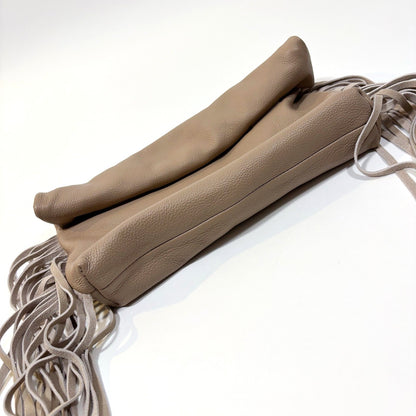 Dolce Vita Shea Large Leather Fringe Clutch Cafe Beige Soft Pebbled Leather