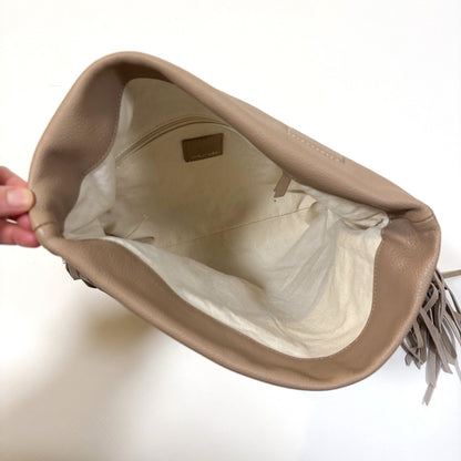 Dolce Vita Shea Large Leather Fringe Clutch Cafe Beige Soft Pebbled Leather