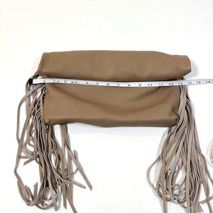 Dolce Vita Shea Large Leather Fringe Clutch Cafe Beige Soft Pebbled Leather