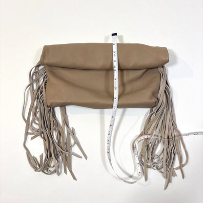 Dolce Vita Shea Large Leather Fringe Clutch Cafe Beige Soft Pebbled Leather