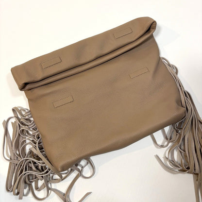Dolce Vita Shea Large Leather Fringe Clutch Cafe Beige Soft Pebbled Leather