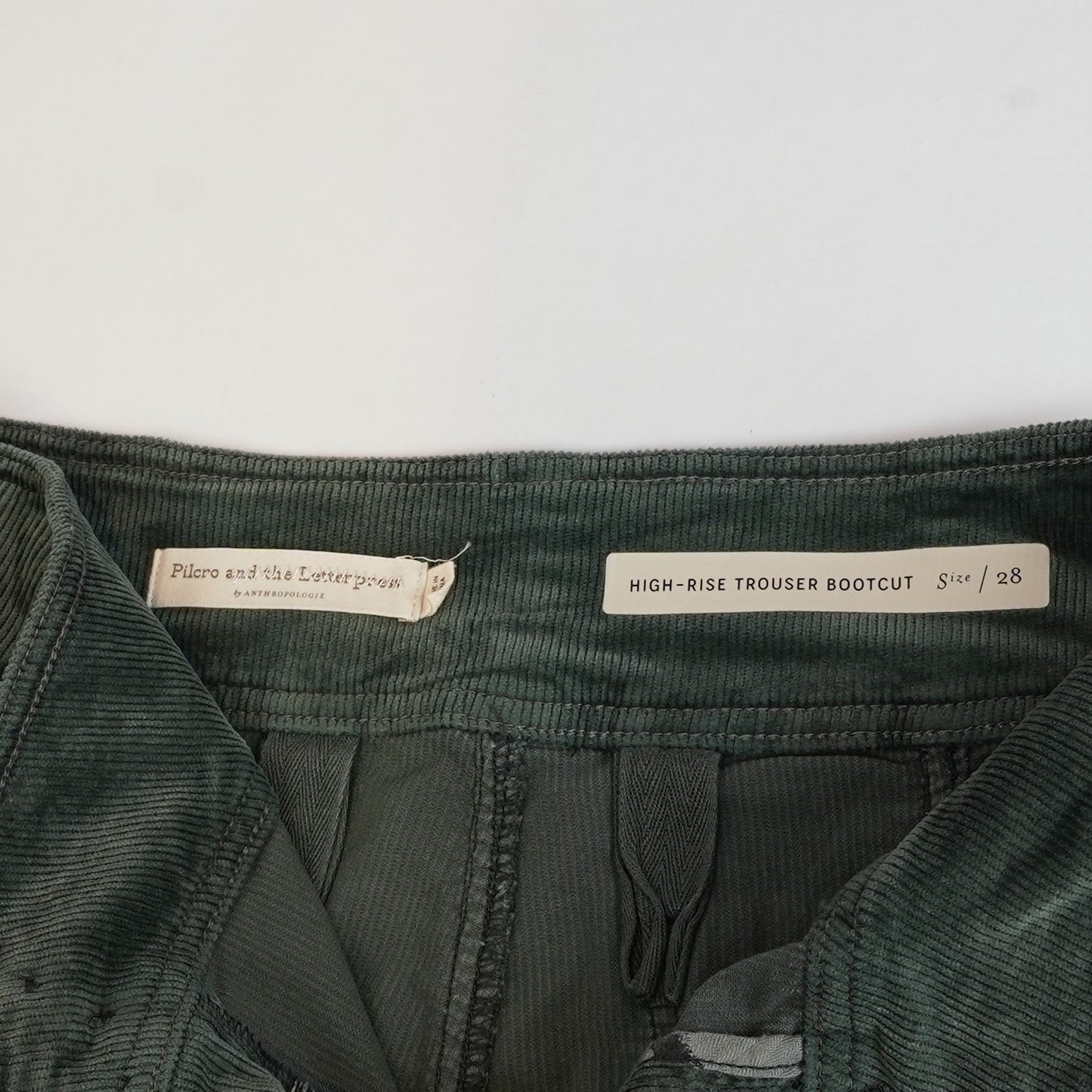 Pilcro High Rise Trouser Boot-Cut Corduroy Pants Sage Green - 28