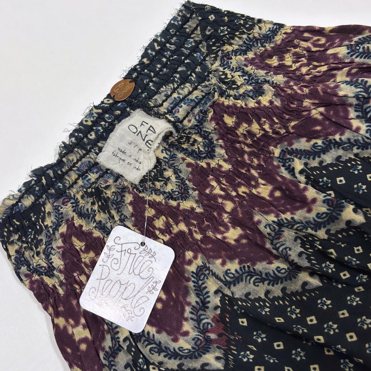 Free People One Wide Leg Flare Pants Purple Paisley Tribal - S