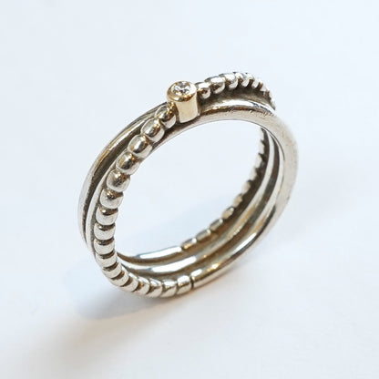 Pandora Rising Star Ring Two Tone Silver, Gold, Accent Diamond - 7