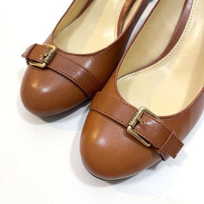 Ralph Lauren LRL Saffron Gold Buckle Leather Pump Camel Brown - Size 8