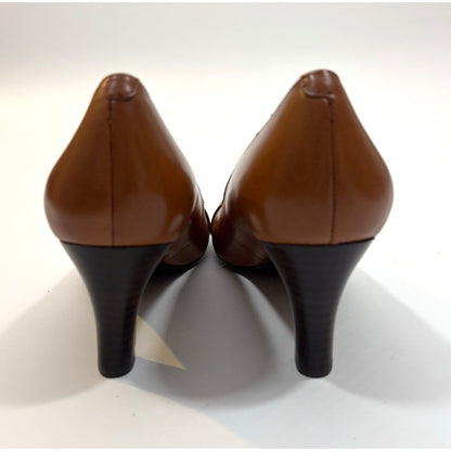 Ralph Lauren LRL Saffron Gold Buckle Leather Pump Camel Brown - Size 8