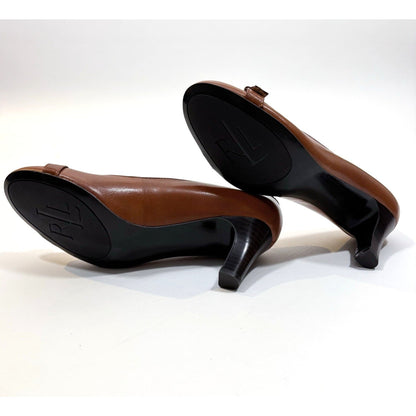 Ralph Lauren LRL Saffron Gold Buckle Leather Pump Camel Brown - Size 8