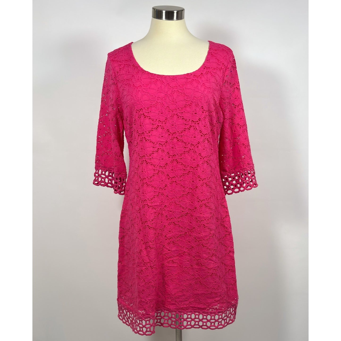 Alfani Quarter Sleeve Floral Lace Shift Dress Pink - L