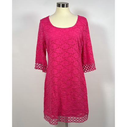 Alfani Quarter Sleeve Floral Lace Shift Dress Pink - L