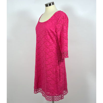 Alfani Quarter Sleeve Floral Lace Shift Dress Pink - L