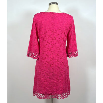 Alfani Quarter Sleeve Floral Lace Shift Dress Pink - L