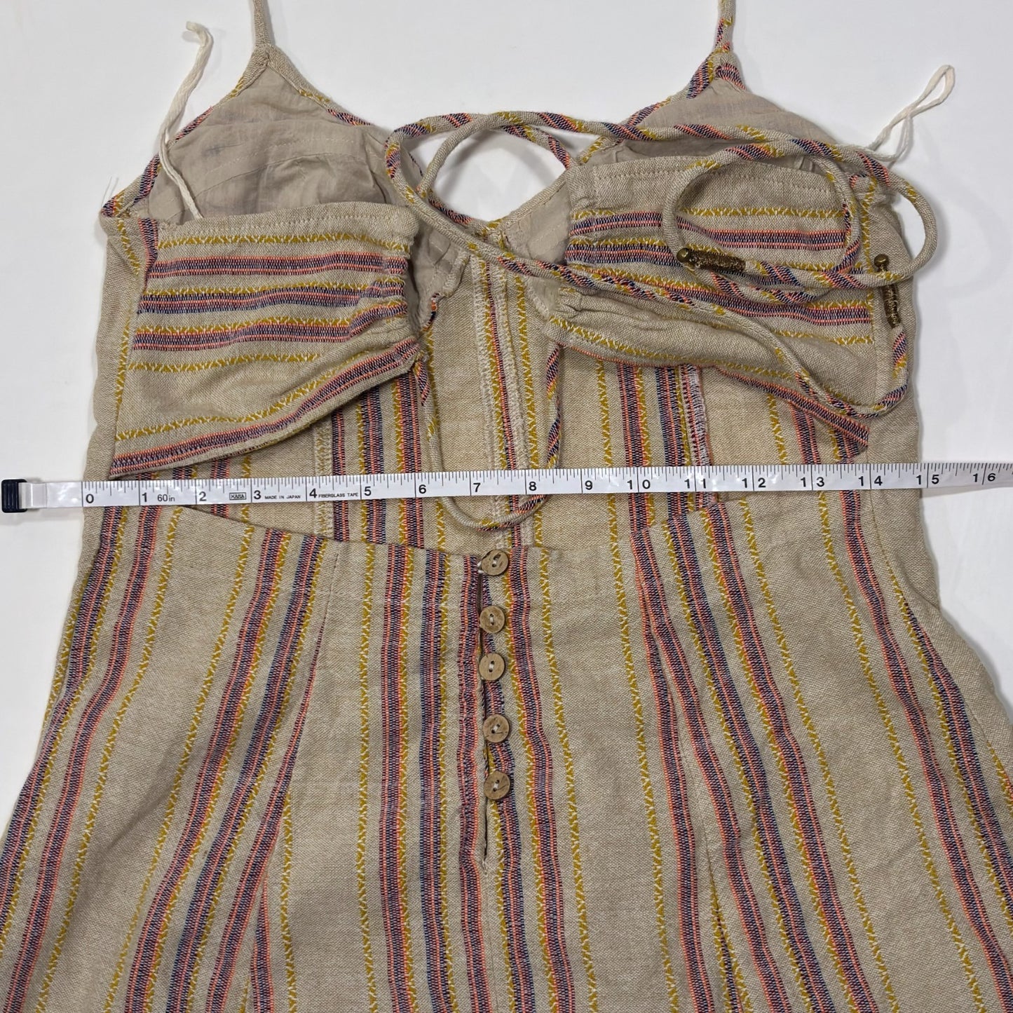 Free People Striped Open Back Halter Mini Dress Cotton Linen Oatmeal - M