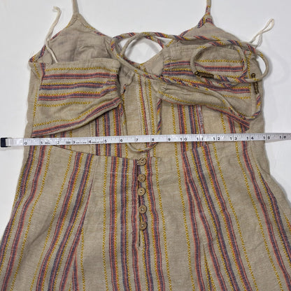 Free People Striped Open Back Halter Mini Dress Cotton Linen Oatmeal - M