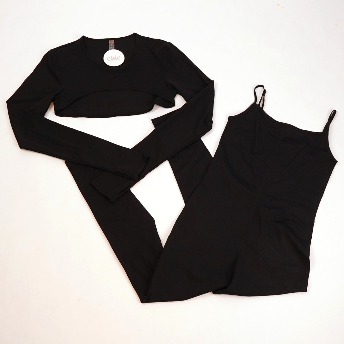 NWT Black Active Spaghetti Straps Jumpsuit + Shrug Top - M