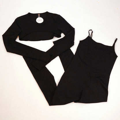 NWT Black Active Spaghetti Straps Jumpsuit + Shrug Top - M