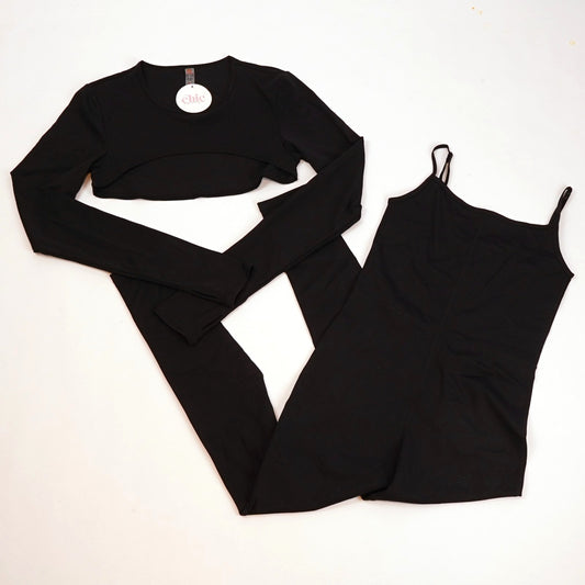 NWT Black Active Spaghetti Straps Jumpsuit + Shrug Top - M