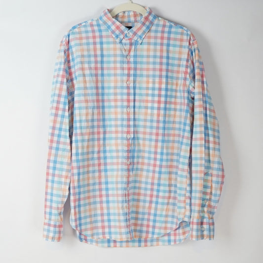 J Crew Oxford Gingham Plaid Check Button Down Long Sleeve - L