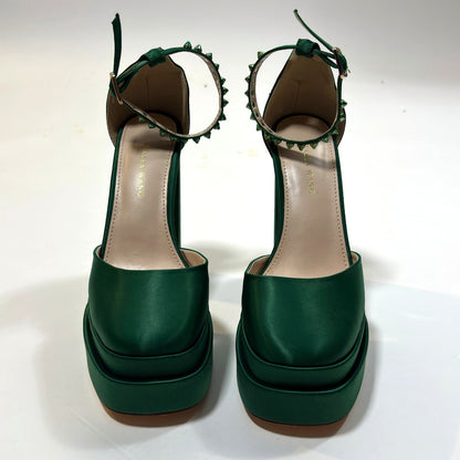 Azalea Wang Penelope Green Satin Studded Mega Platform Heels - 8.5