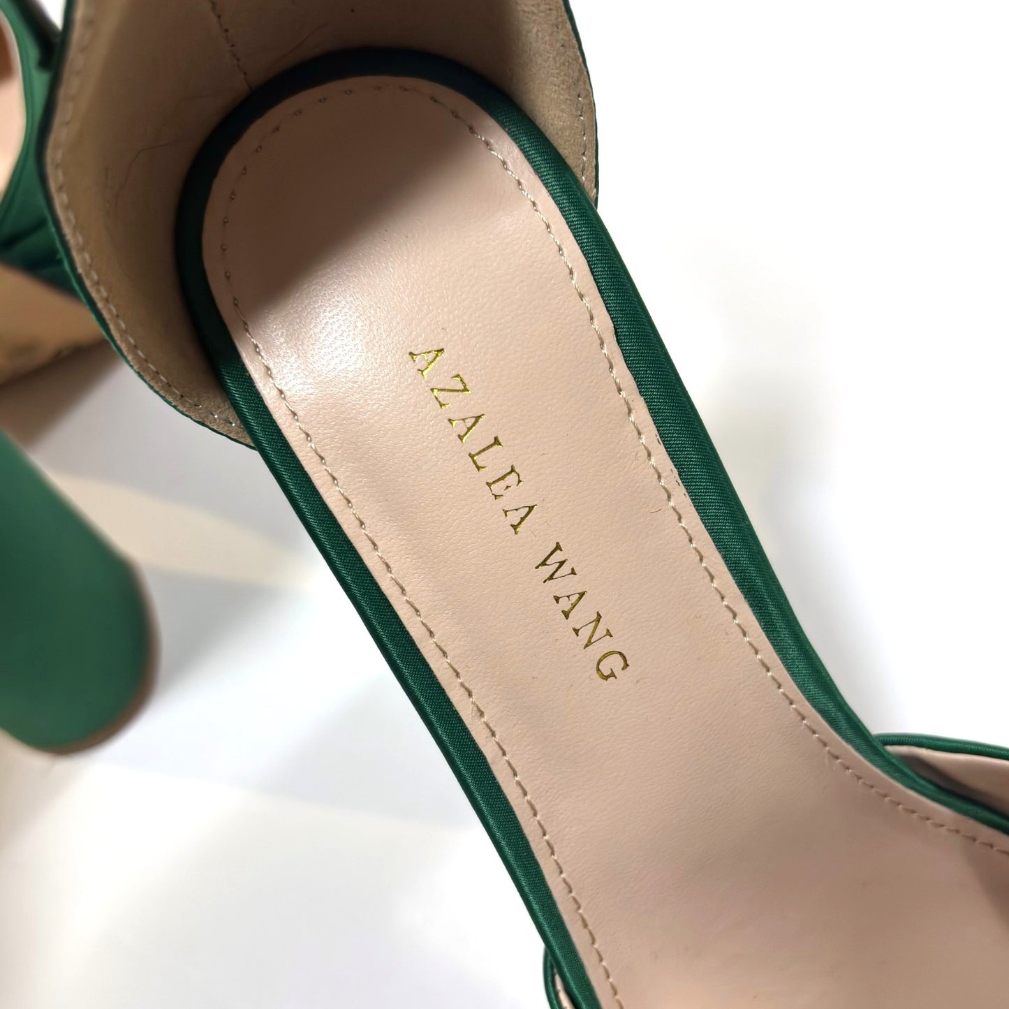 Azalea Wang Penelope Green Satin Studded Mega Platform Heels - 8.5