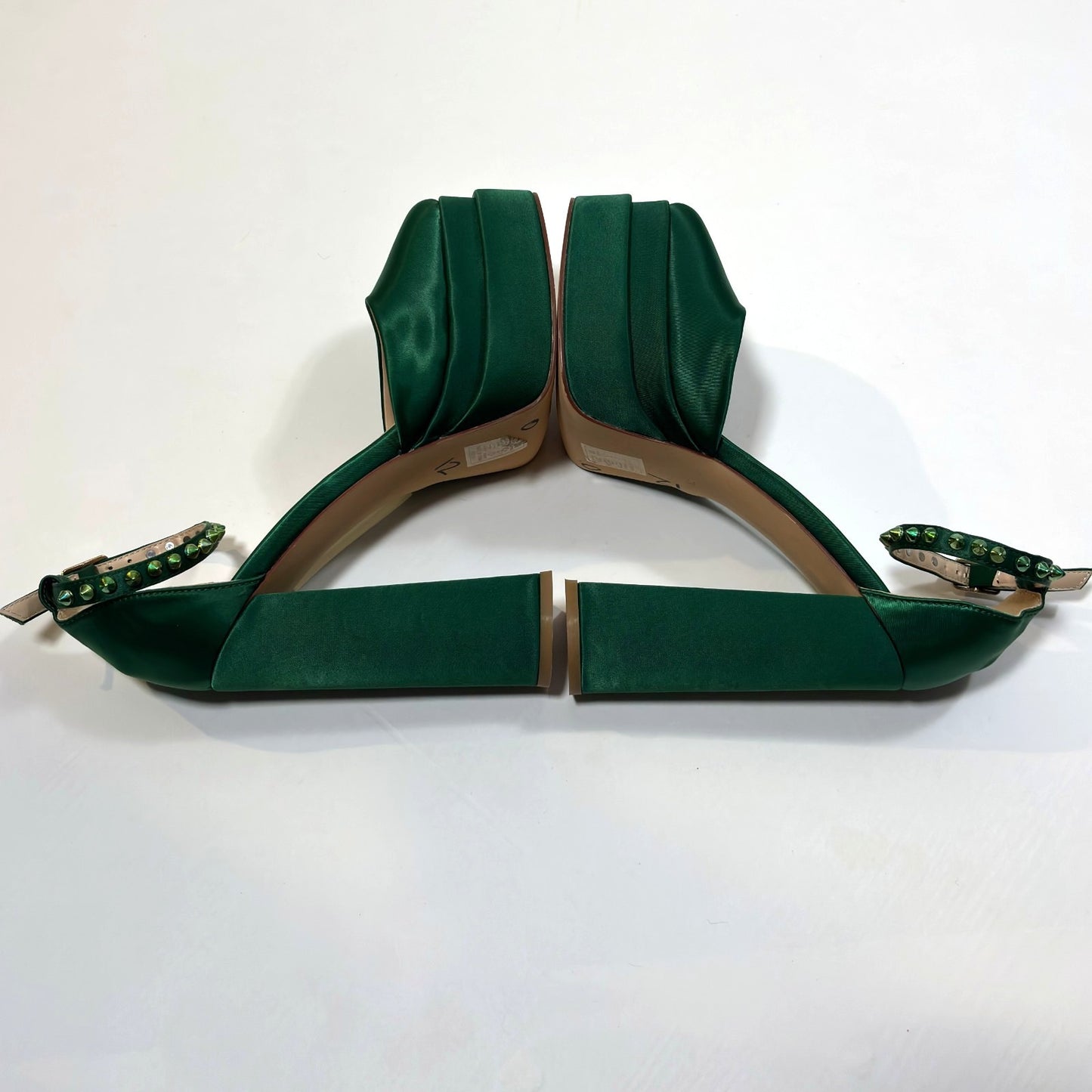 Azalea Wang Penelope Green Satin Studded Mega Platform Heels - 8.5