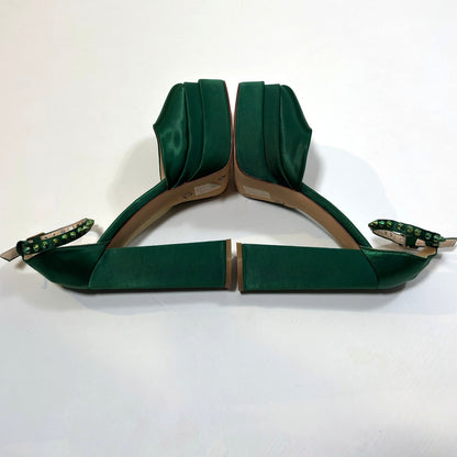 Azalea Wang Penelope Green Satin Studded Mega Platform Heels - 8.5