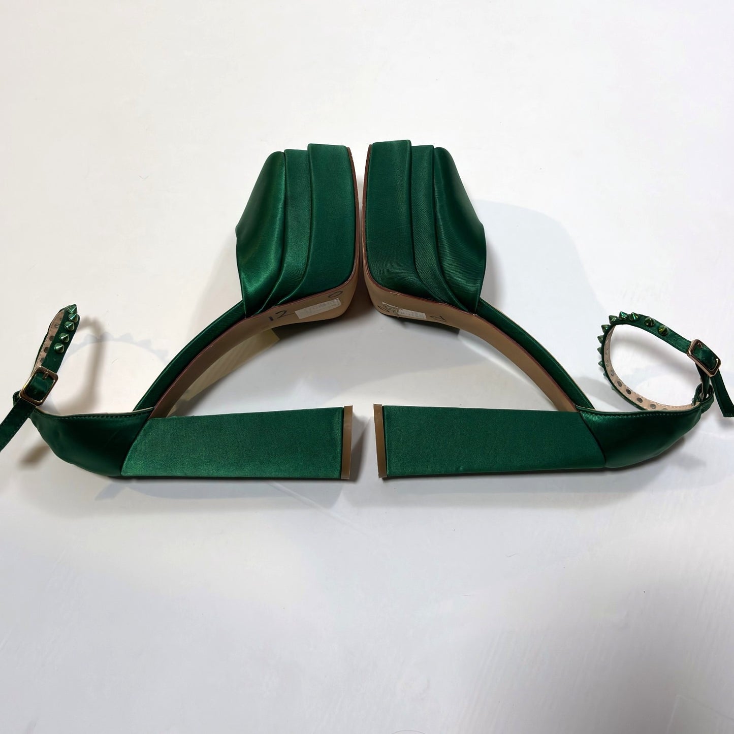 Azalea Wang Penelope Green Satin Studded Mega Platform Heels - 8.5