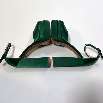 Azalea Wang Penelope Green Satin Studded Mega Platform Heels - 8.5